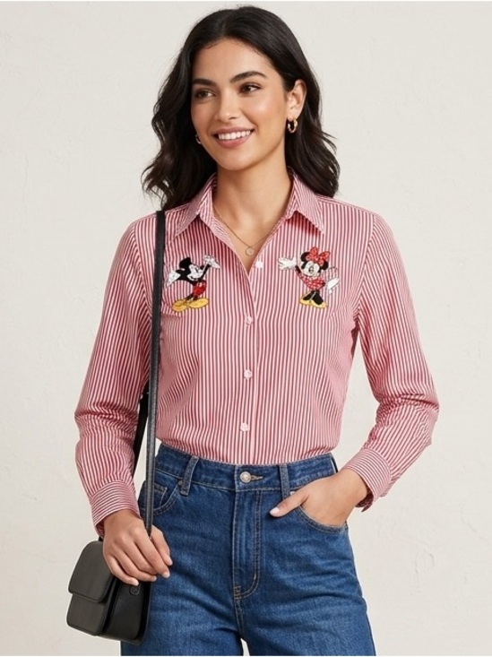 Foxcroft Tops - Foxcroft Disney Mickey Minnie Mouse Striped Wrinkle Free Button Up Shirt 6
